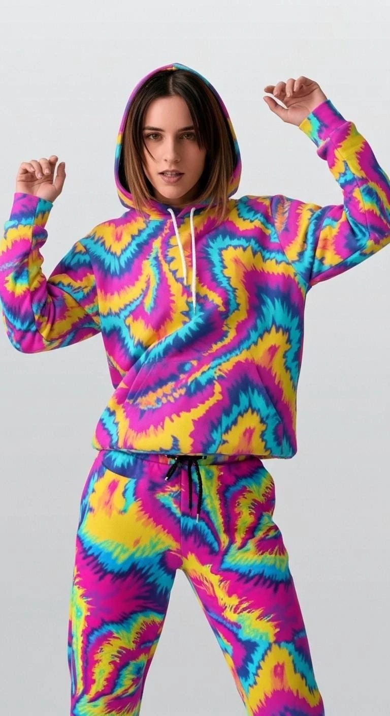 Magnetic Sea AOP Thicken Fleece Pullover Hoodie — Dyles Mavis Bold Rainbow Spiral, Boundless Bleeds Festival Streetwear