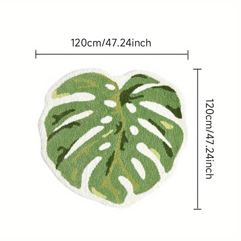 Soft Plush Green Monstera Leaf Area Mat - W3DB