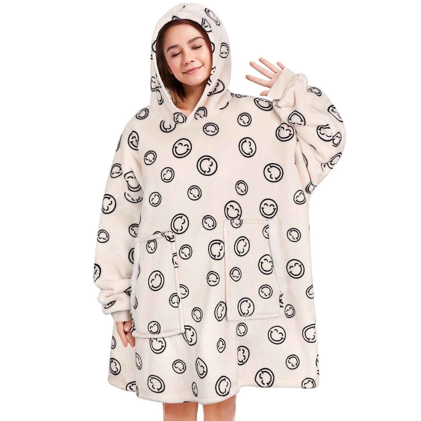 Smile Plush Hoodie Blanket