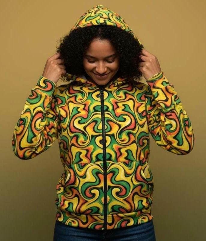 Banana Slip AOP Zip Hoodie | 250gsm Cut-and-Sewn No-Seam-Break Fleece Jacket — Artist Edition Unisex Streetwear Assembled in USA (XS–3XL)