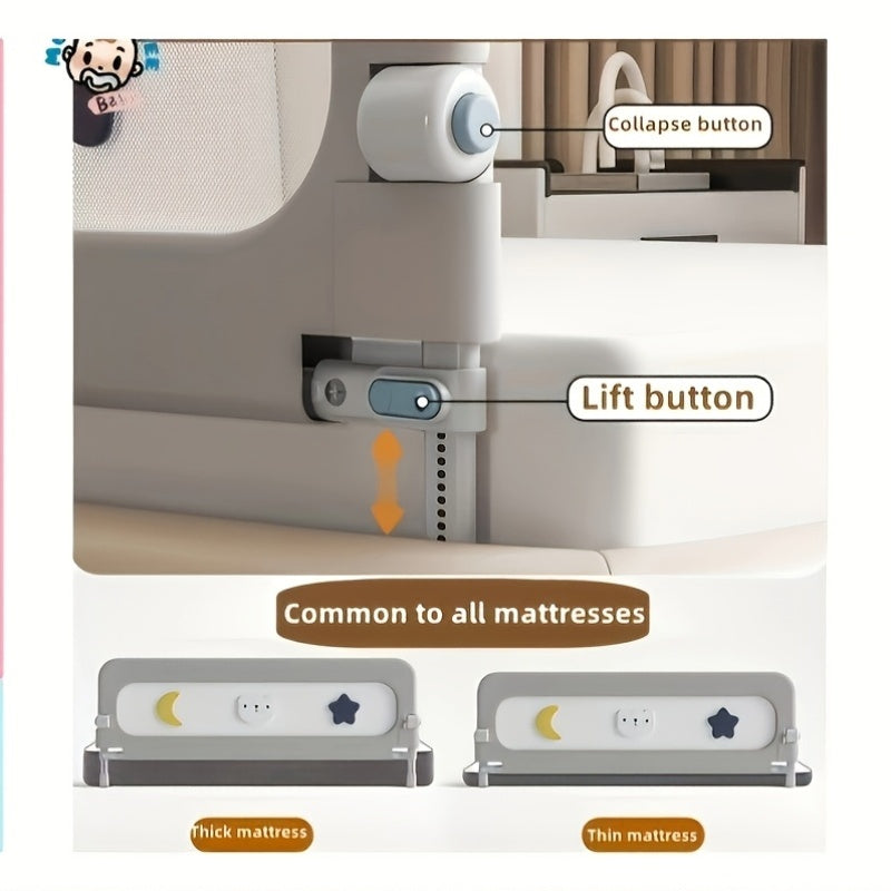 Gray Foldable Bed Guardrail  AntiFall Bumper for QueenFull Beds-L7TP