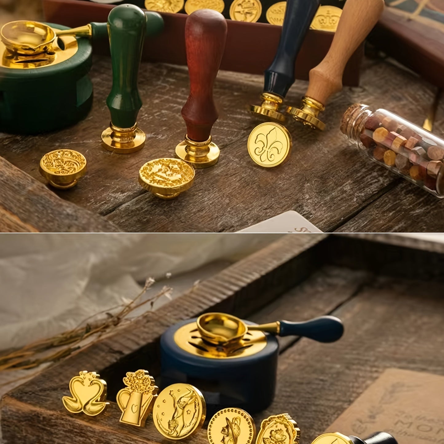 Fire Paint Seal Set with Wooden Handle, Wax Seal Kit TJR5M7P