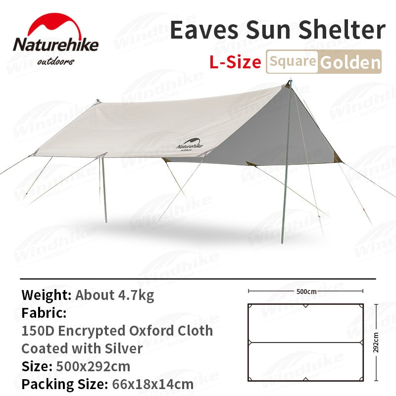Naturehike GIRDER Series Sun Shelter Awning Canopy Tarp Tent in Classic Silver Coated & Double Sided Black Vinyl Glue + Silver Coating UV Sun Shade Tarp