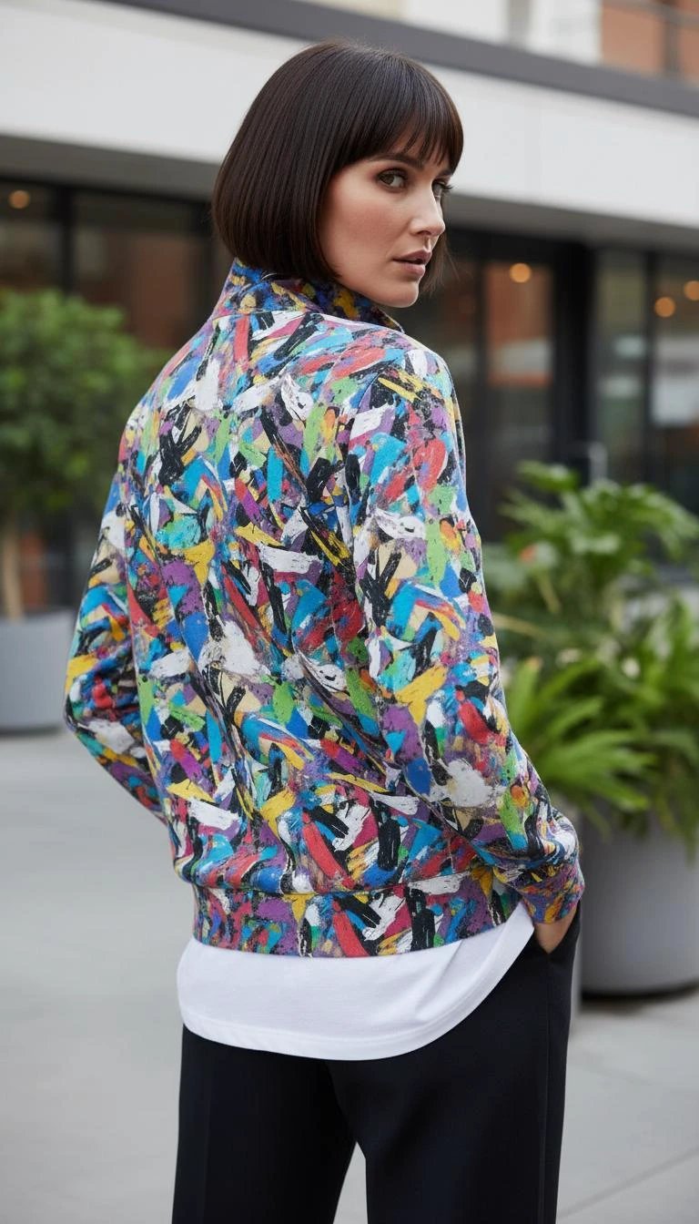 Digital Impasto Paint Stroke Half-Zip for Fine Artists and Curators — 310gsm 100% Cotton Premium Pullover, Stand-Up Collar Art Statement