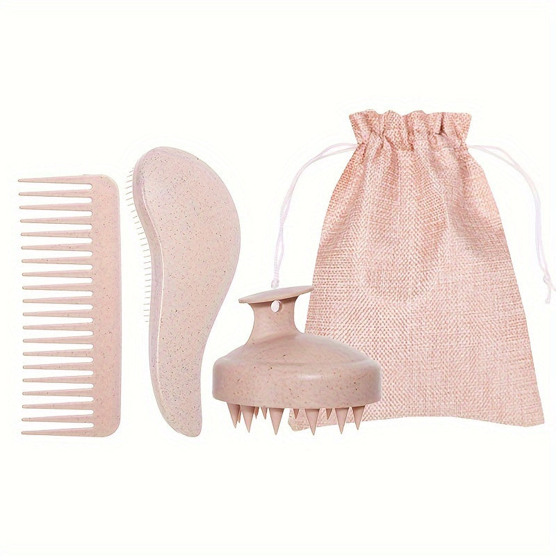 Bamboo Hair Brush Set with Soft Bristles - AKC0
