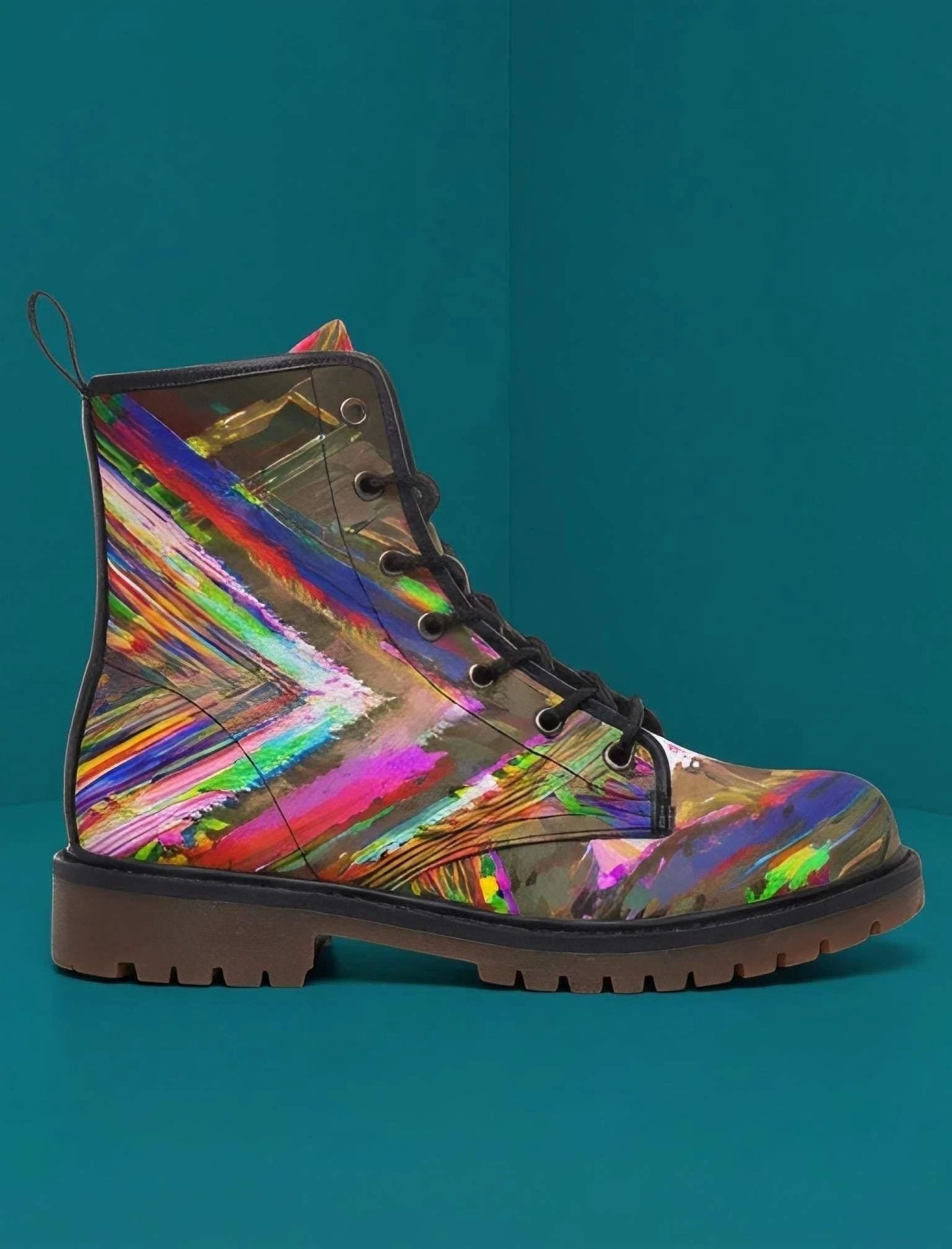Trippy Goth Platform Combat Boots - Psychedelic Nightcore Alt-Fashion Footwear for Raves & Edgy Streetwear