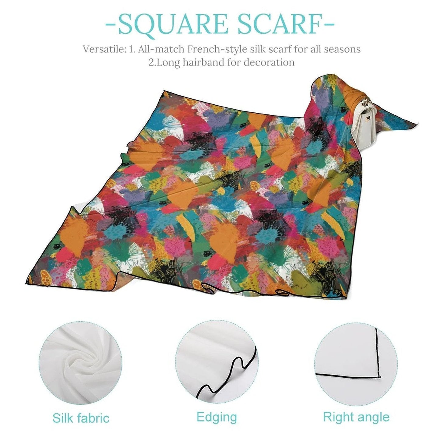 Maximalist Six-Way Scarf for Aesthetic Collectors — Abstract AOP Silk-Feel Square, Wearable Art Neckerchief, Festival Hair Wrap, Gift Under $15