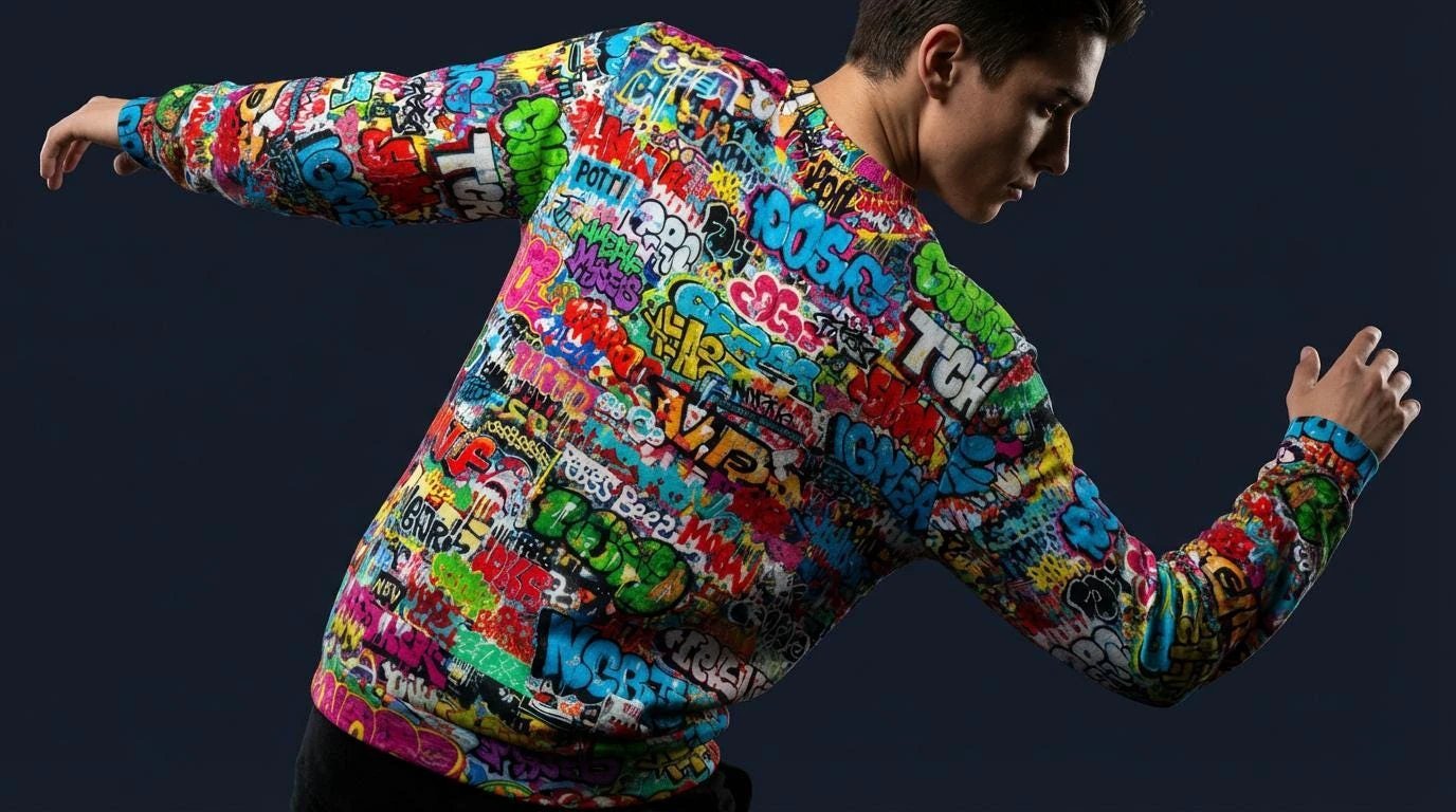 OG Graffiti Tag AOP Crewneck Sweatshirt for Hip-Hop Streetwear Collectors — Vibrant All-Over Print Cotton Unisex Statement Top