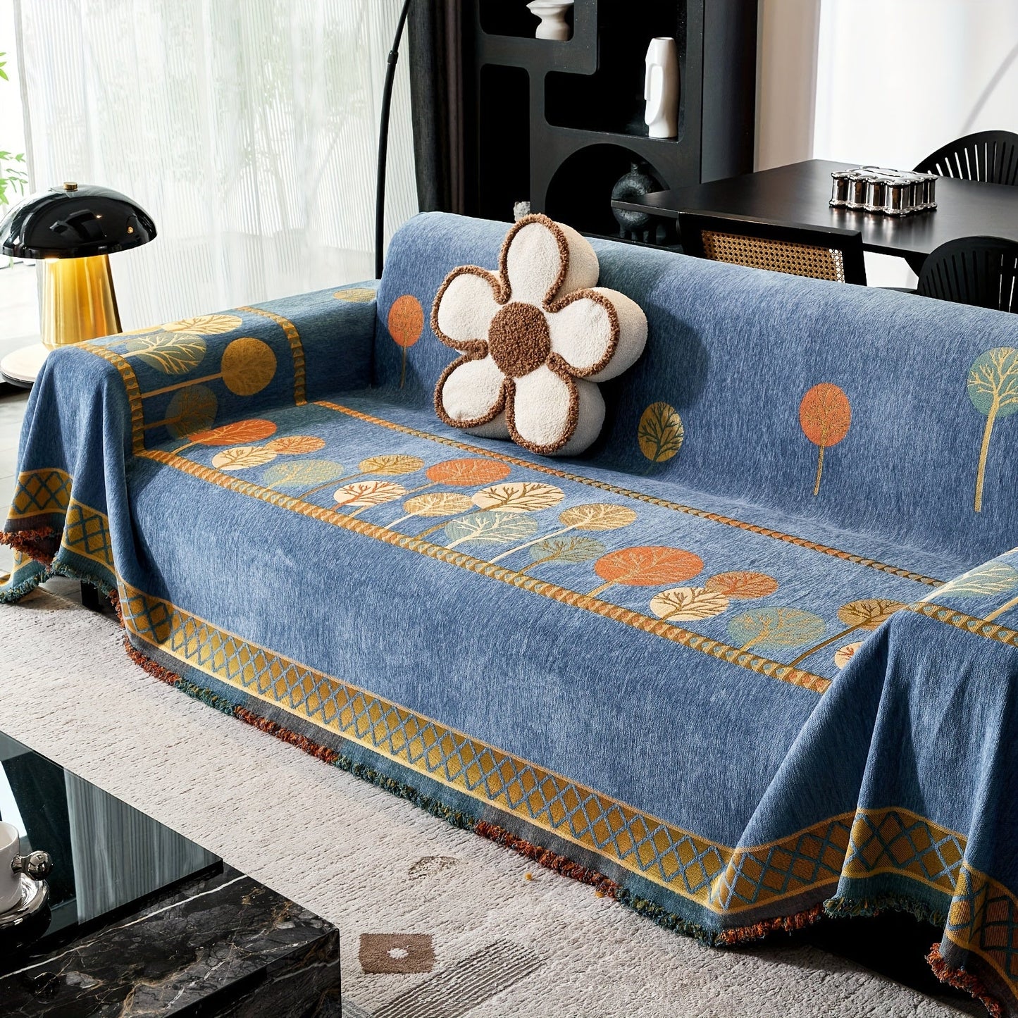 Bohemian Leaf Chenille Sofa Cover-6JTD