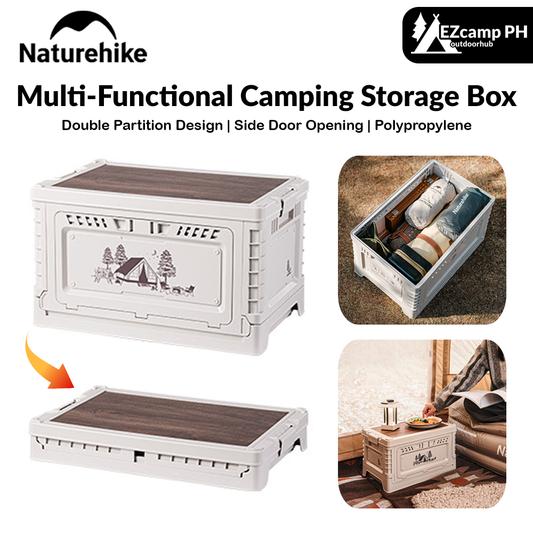 Naturehike Multi-Functional Camping Storage Box 25L / 50L Outdoor PP 2 Door Optional + 5L / 10L Compartment Wood Tabletop up to 150kg Stacking Table
