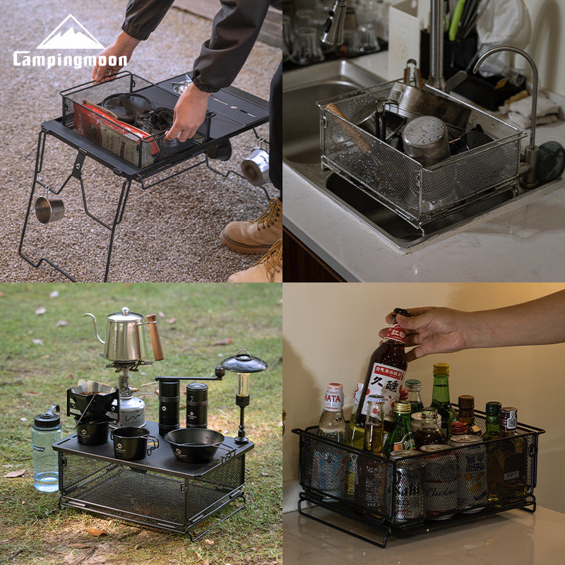 Campingmoon CK-24BK Folding Storage Basket IGT Compatible Tray Stackable Mesh Open Net Equipment 1-Unit IGT Table Accessories Add-on