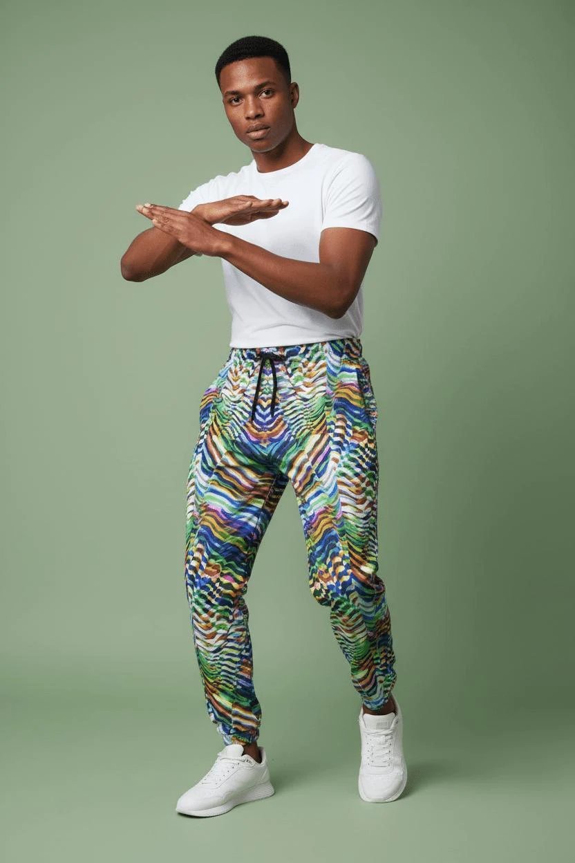 Neon Zebra Psychedelic Joggers for Festival Shuffling and Bold Dressers — Elastic Waist Cotton Streetwear Pants, Electric Animal Print Rave Bottoms