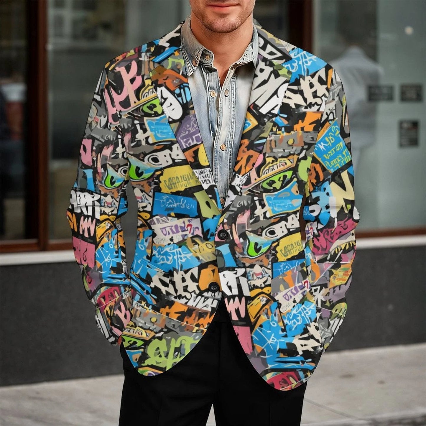 Maximalist AOP Two-Button Suit | 260gsm British-Fabric Blazer + Trouser Set — Silk-Lined Statement Formalwear for Weddings, Galleries