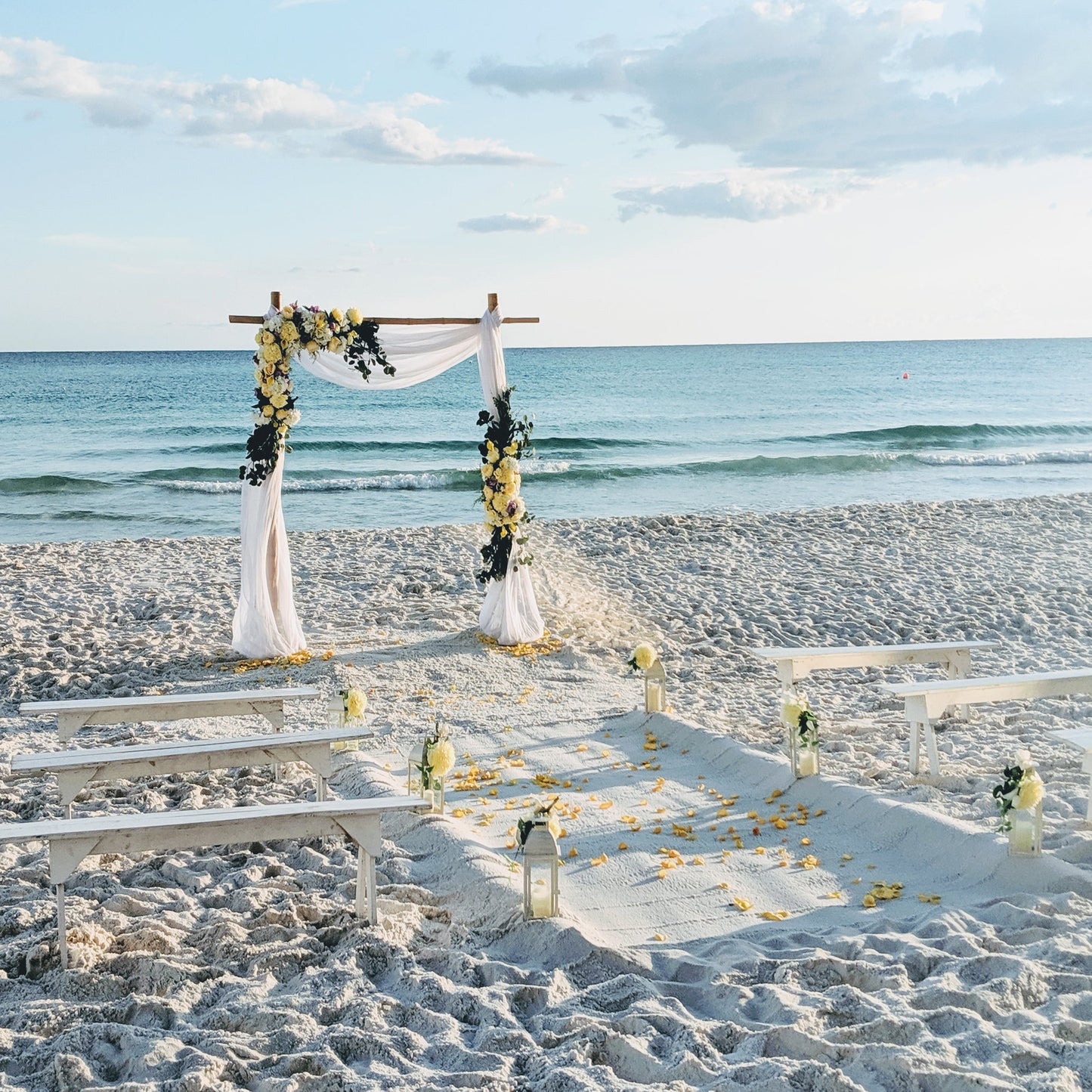 A Stunning Day Wedding Ceremony Package (Officiant, Photographer, Decor with Seating)