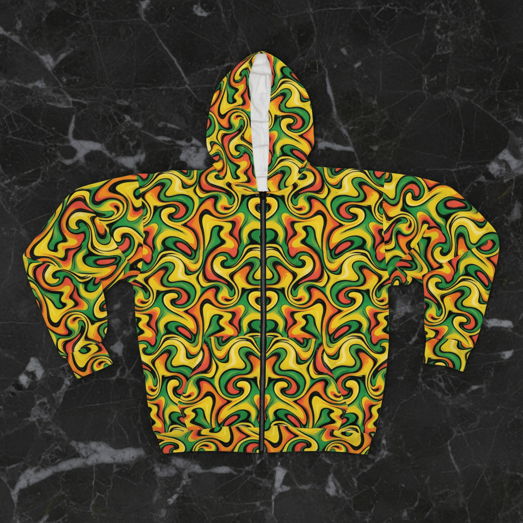 Banana Slip AOP Zip Hoodie | 250gsm Cut-and-Sewn No-Seam-Break Fleece Jacket — Artist Edition Unisex Streetwear Assembled in USA (XS–3XL)