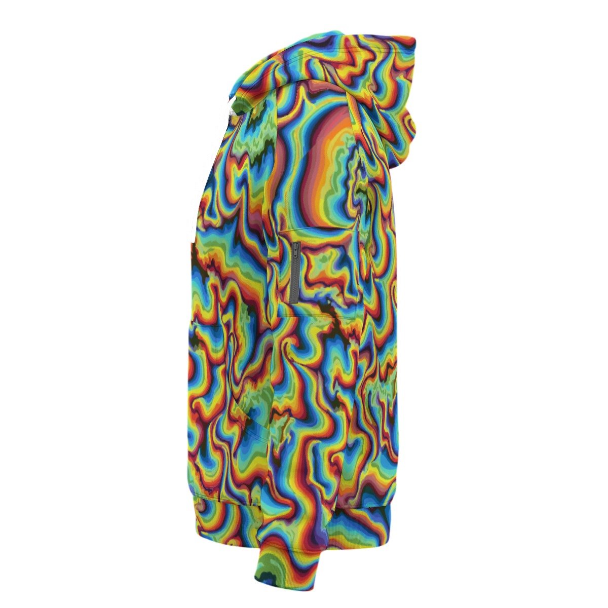 Banana Vector Waves Hoodie — Squiggly Yellow & Cobalt Pop Pattern AOP Pullover, Certified Conversation Starter