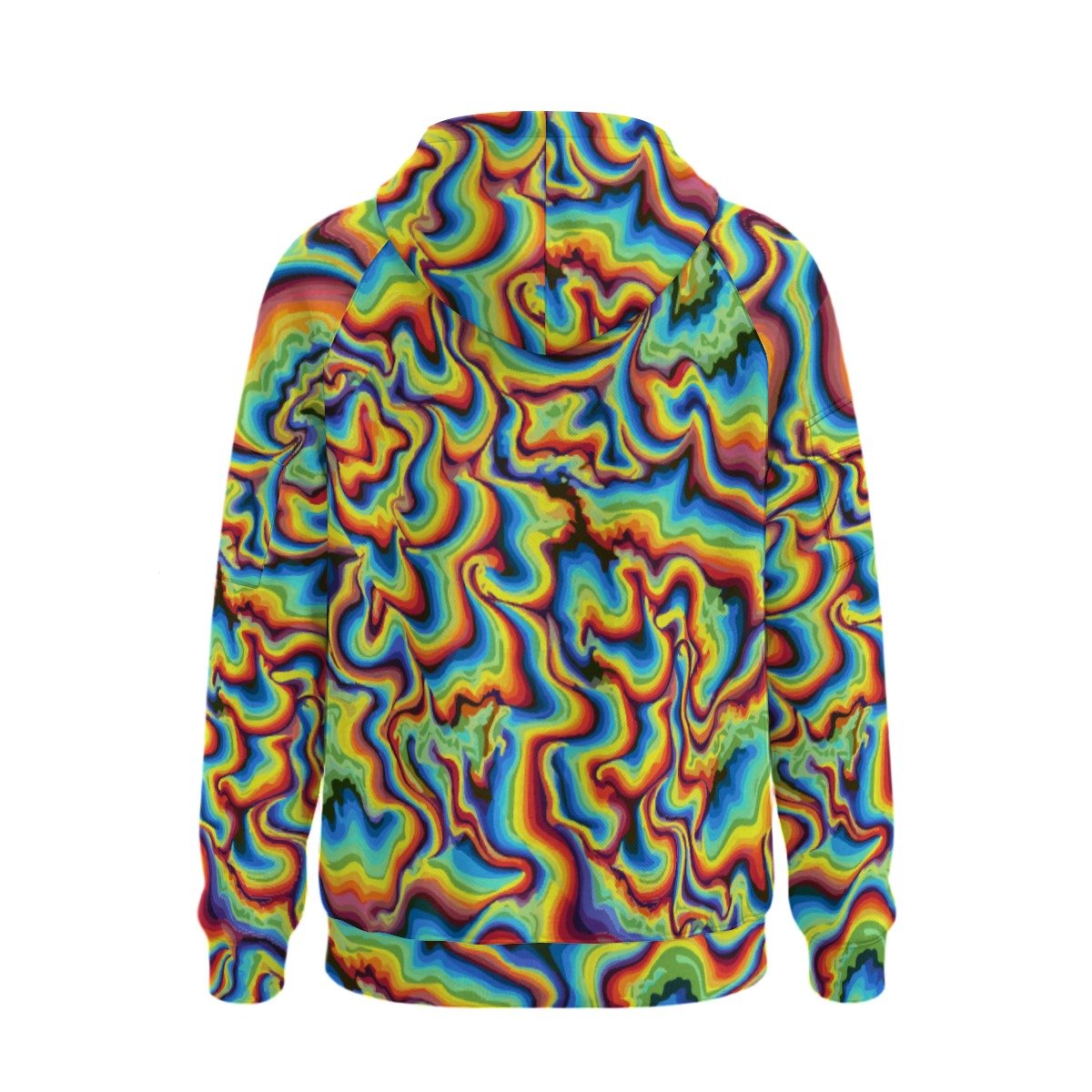 Banana Vector Waves Hoodie — Squiggly Yellow & Cobalt Pop Pattern AOP Pullover, Certified Conversation Starter