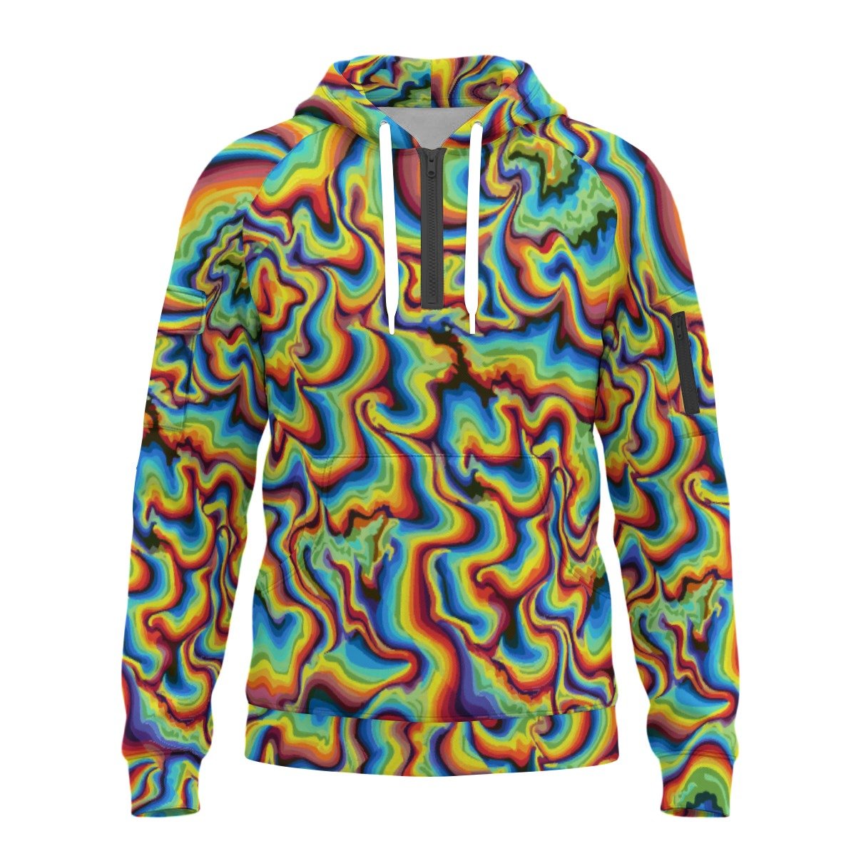 Banana Vector Waves Hoodie — Squiggly Yellow & Cobalt Pop Pattern AOP Pullover, Certified Conversation Starter