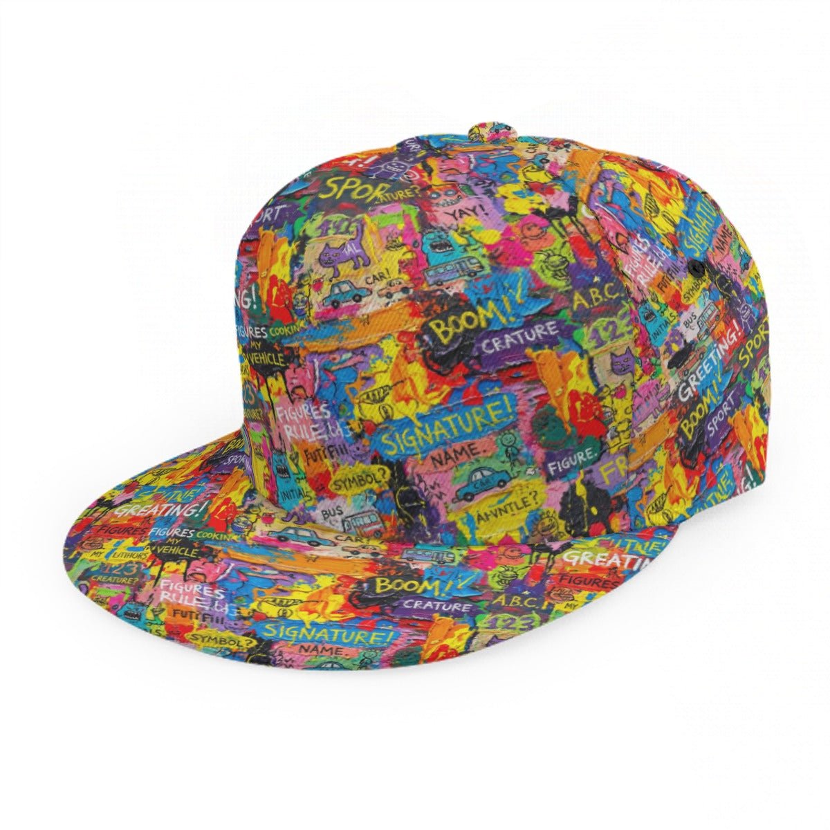 Indie Sleaze Collage AOP Flat Brim Cap | All-Over Print Snapback Streetwear Hat for Y2K Revival, Alt-Fashion & Festival Crowd