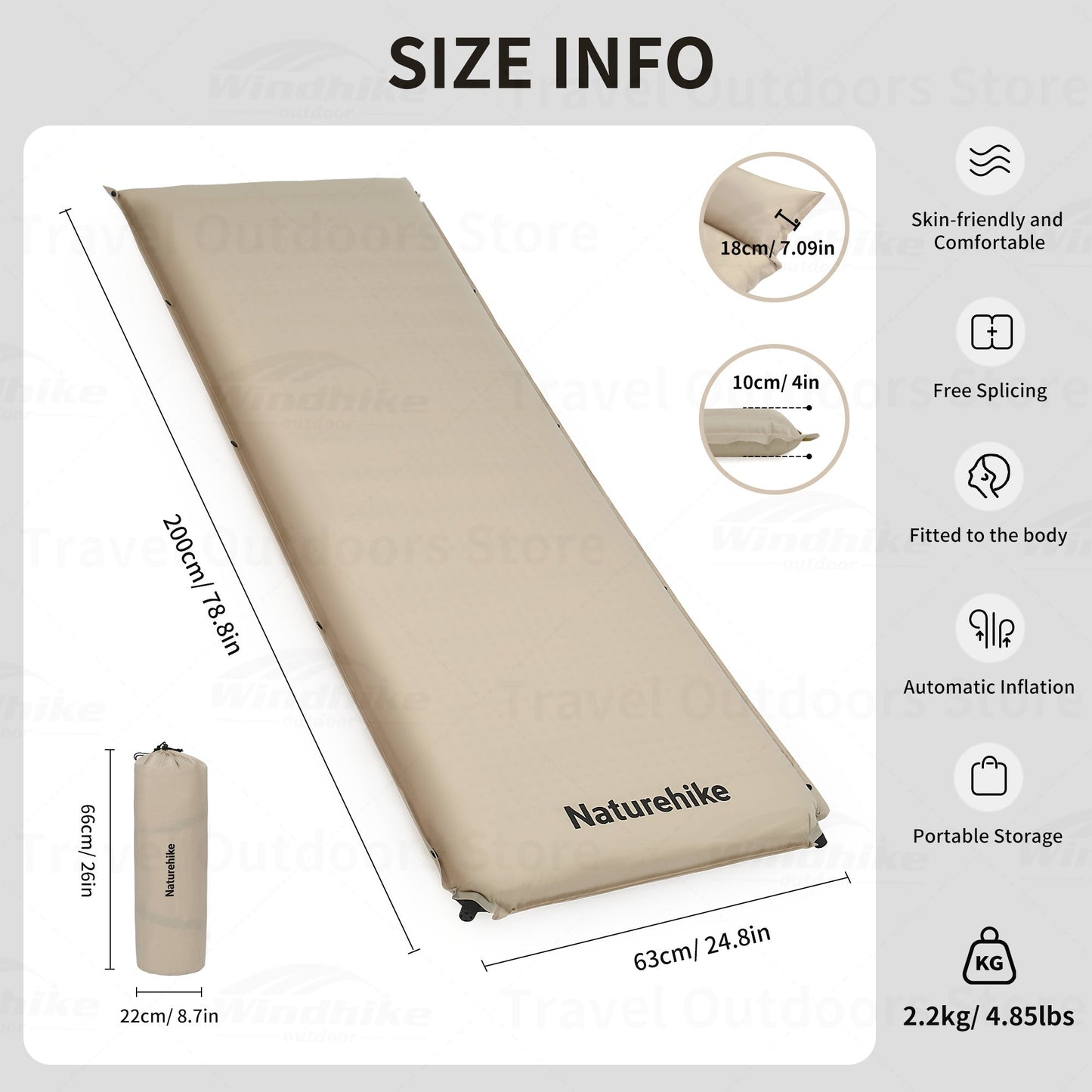 Naturehike Automatic Inflatable Cushion Portable Lightweight Self-Inflating Air Mattress Thickened 10cm Camping Tent Bed Outdoor Hiking Sleeping Bag