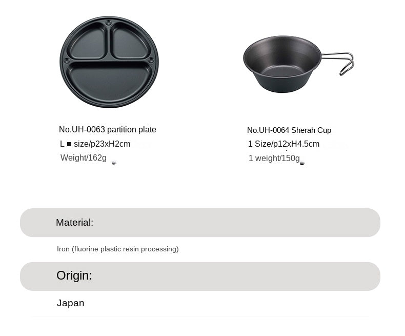 CAPTAIN STAG Metallic Black Coat Tableware Portable Lightweight Dish Plate Bowl Utensil Outdoor Camping Cooking Equipment Made in Japan