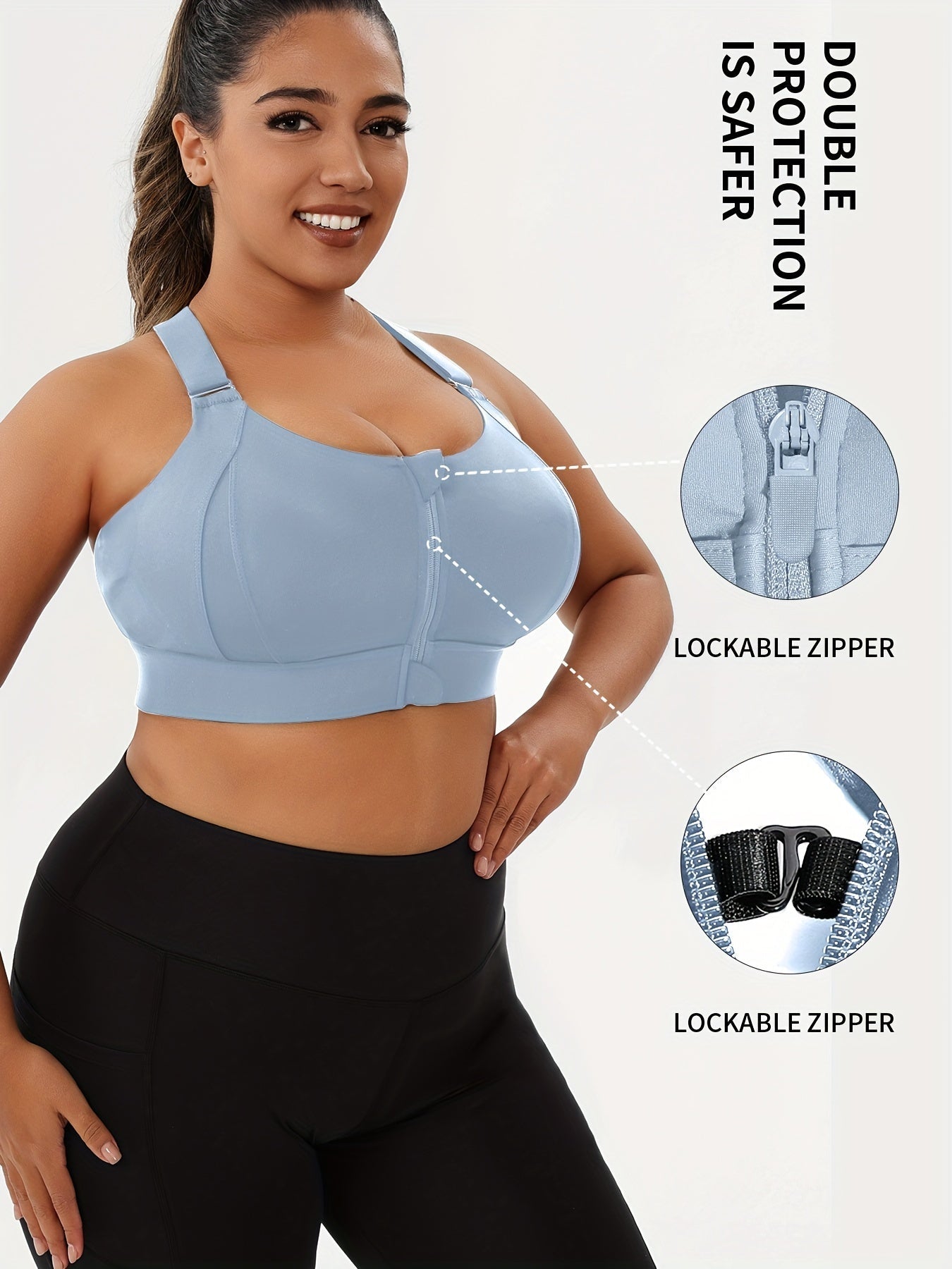 Plus Size Front Zip Sports Bra, Racerback Design TJR7L4D