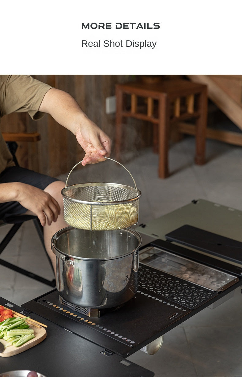 Campingmoon CC-22 Stainless Steel Drain Basket Portable Lightweight Round Mesh Net Strainer For Washing Draining Foods Folding Handle Filter Basket