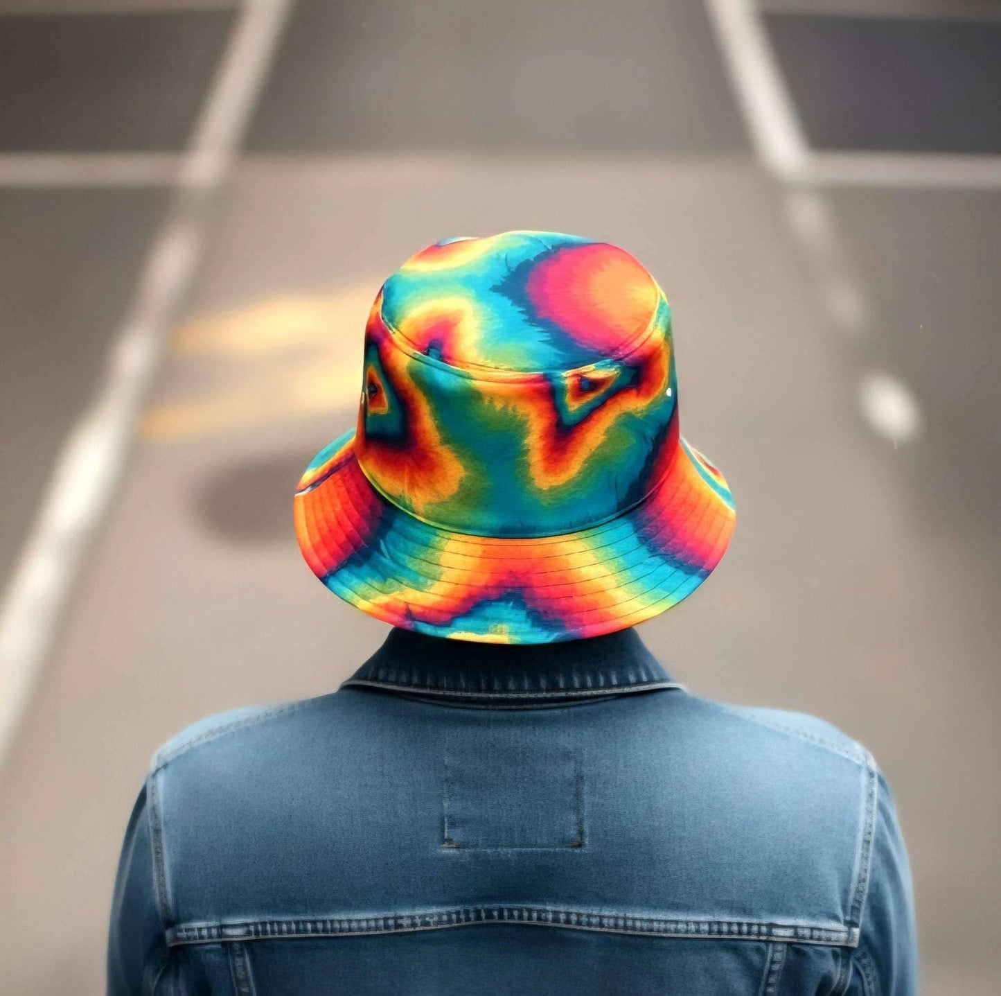 Psychedelic Summer Sun Bucket Hat - Bold Rainbow Geometric Headwear for Beach & Festivals