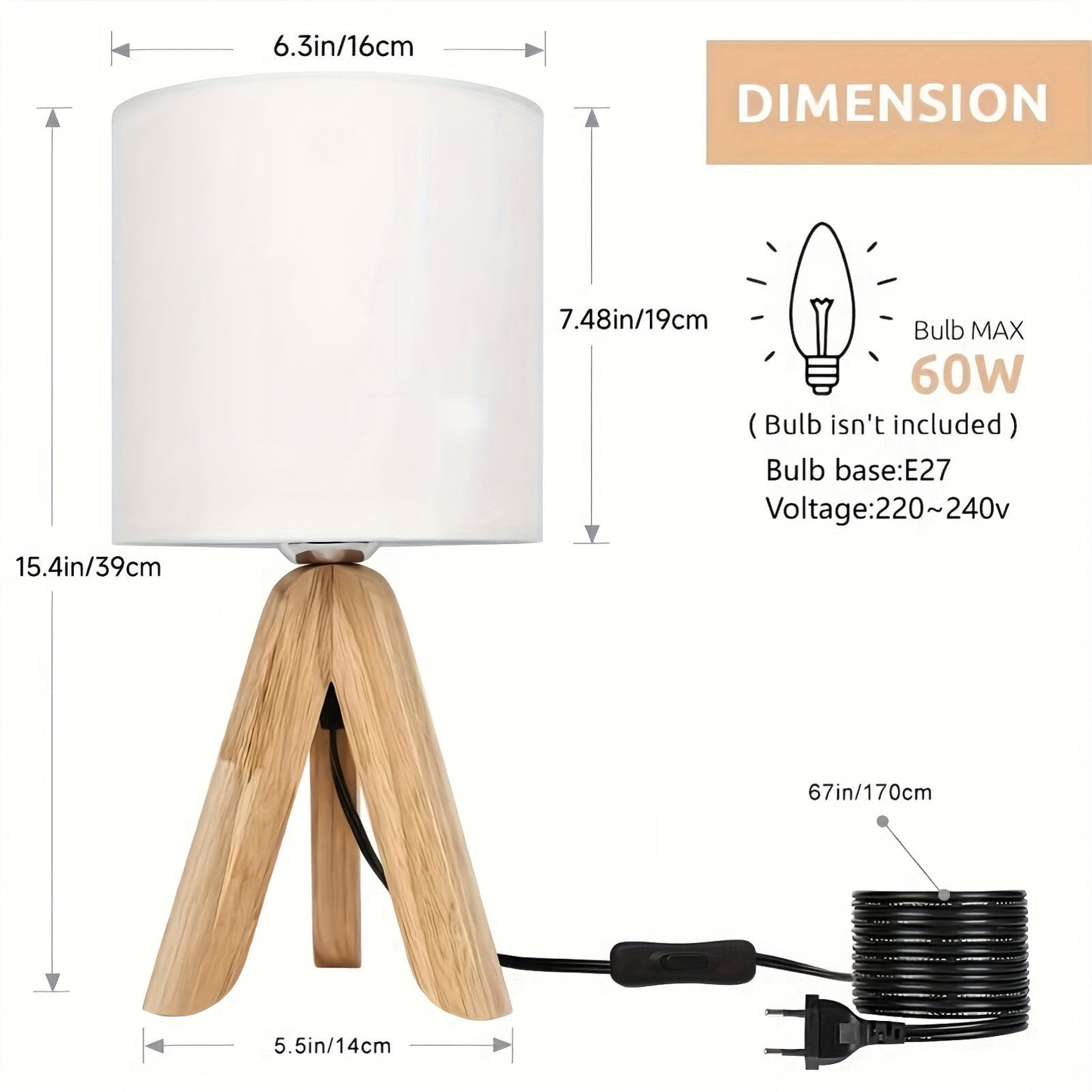 LYOOWNG Wooden Tripod Table Lamp with Linen Shade - YVG9