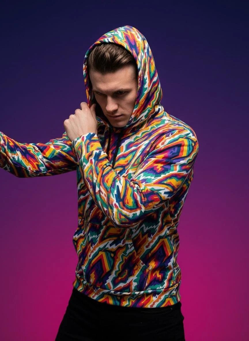 StreetsmArt Collage Athletic Hoodie | Bold AOP Recycled Performance Pullover for Gym & Street