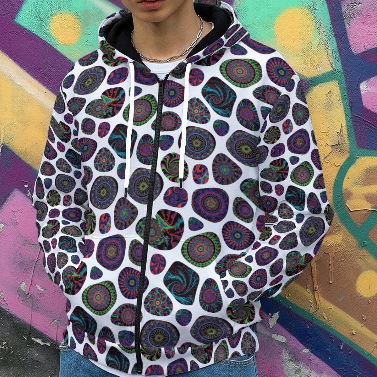 Biomorphic Cow Print Mark 11 Heavy Fleece Zip-Up Hoodie