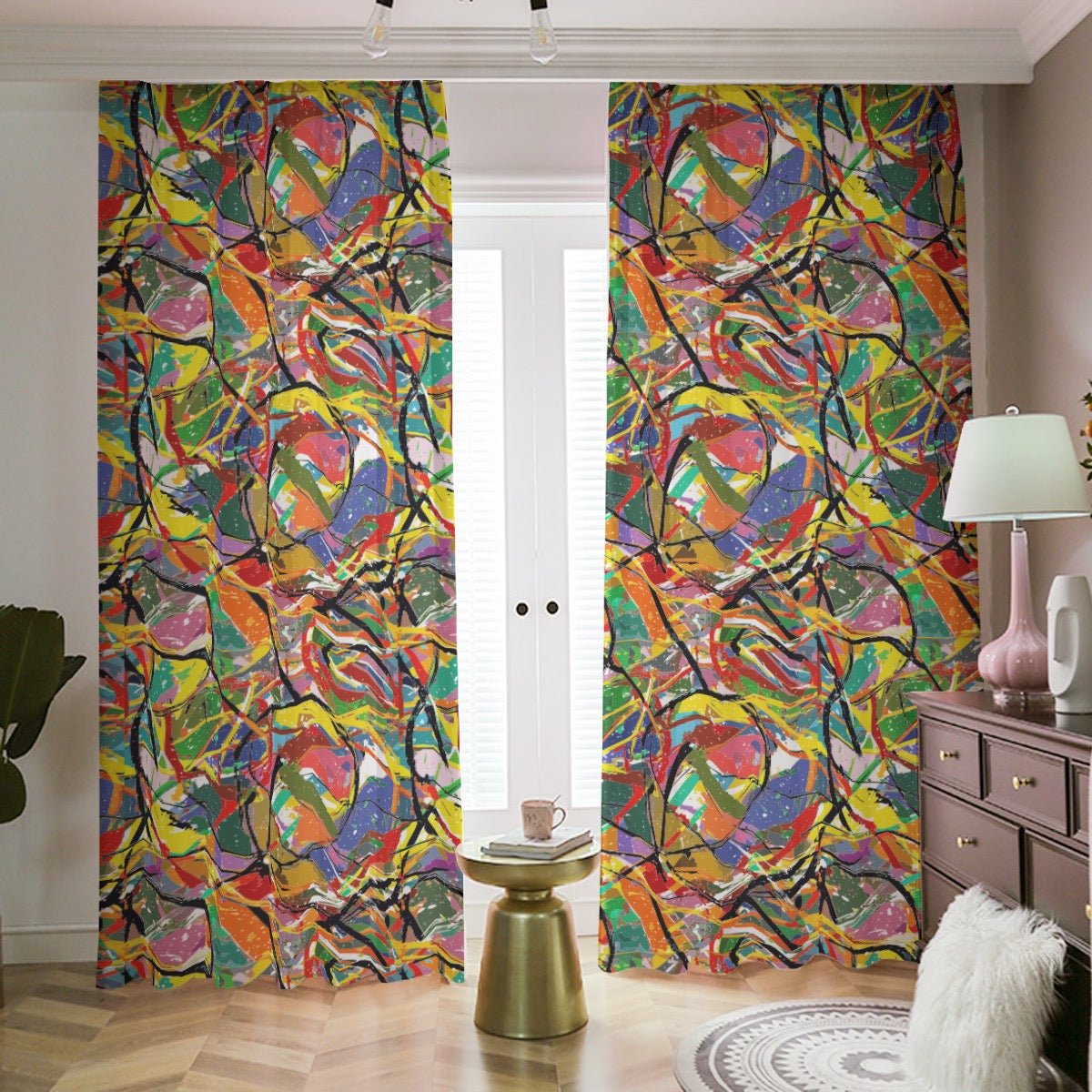 Boundless Bleeds AOP Blackout Curtains with Hooks | 265gsm UV-Resistant Insulated Window Panels — Maximalist Art-Forward Light-Blocking Home Decor