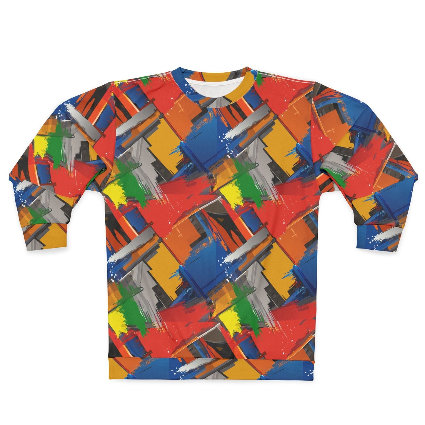 Brushstroke Riot Unisex Sweatshirt — Primary Color Paint-Dab AOP Crewneck with Art-School Energy
