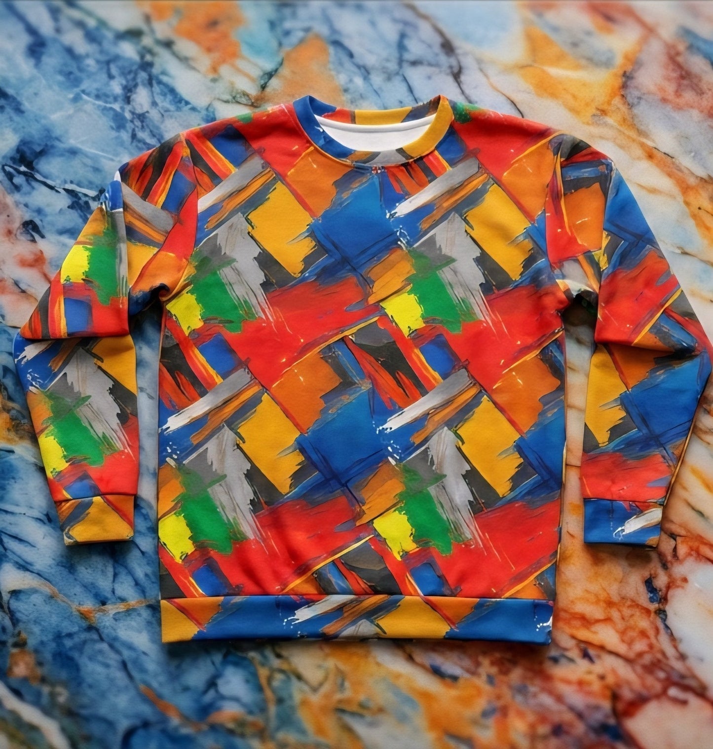 Brushstroke Riot Unisex Sweatshirt — Primary Color Paint-Dab AOP Crewneck with Art-School Energy