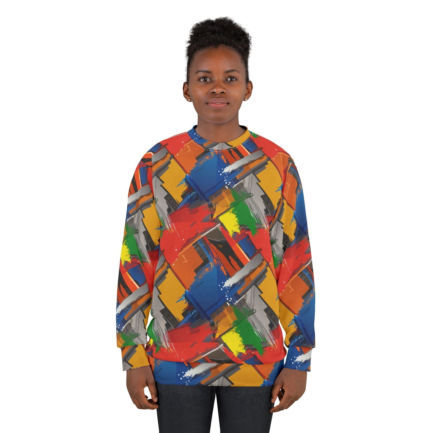 Brushstroke Riot Unisex Sweatshirt — Primary Color Paint-Dab AOP Crewneck with Art-School Energy