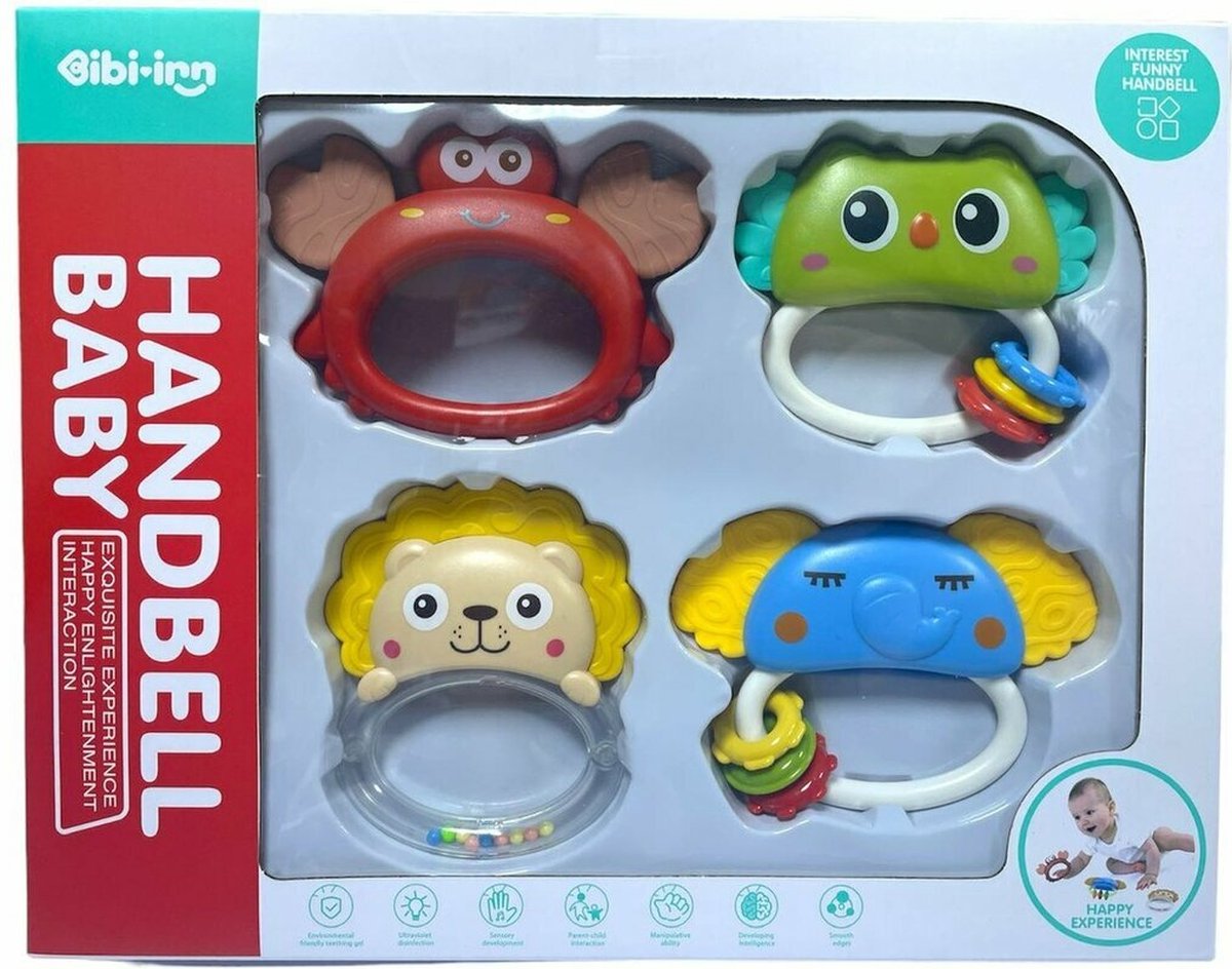 Baby rammelaar set - Bijtring - Tafelbel - 4 stuks - Baby Handbell