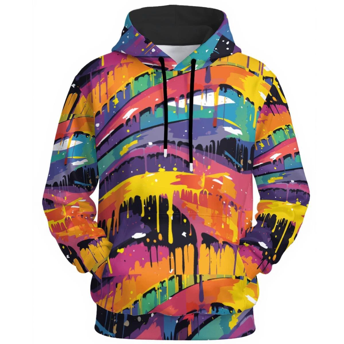 Trippy Abstract AOP Hoodie — Neon Pink & Obsidian 310GSM Cotton Pullover