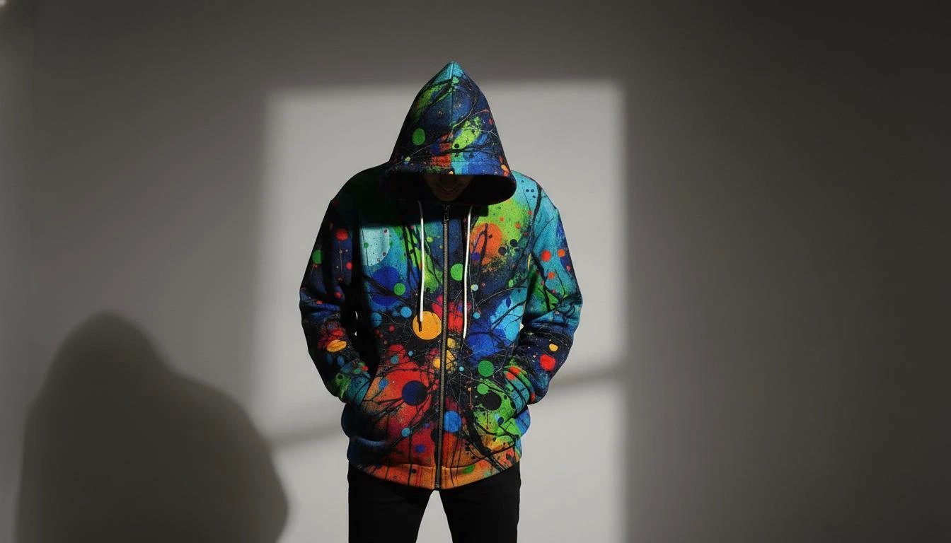 Velvet Ambrosia Explosive AOP Full-Zip Hoodie - Luxury Maximalist Streetwear - Heavyweight Designer Parka
