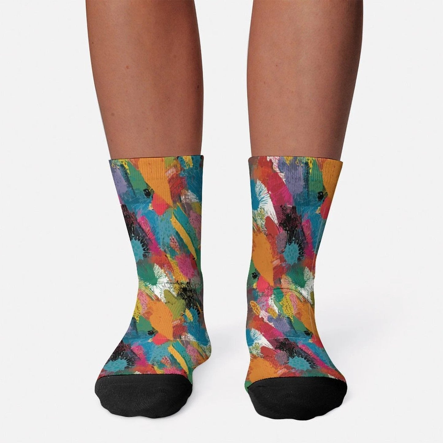 Painted Camo Striped Stockings — Multicolor Brush-Dab Knee Socks, Loud Sock Game