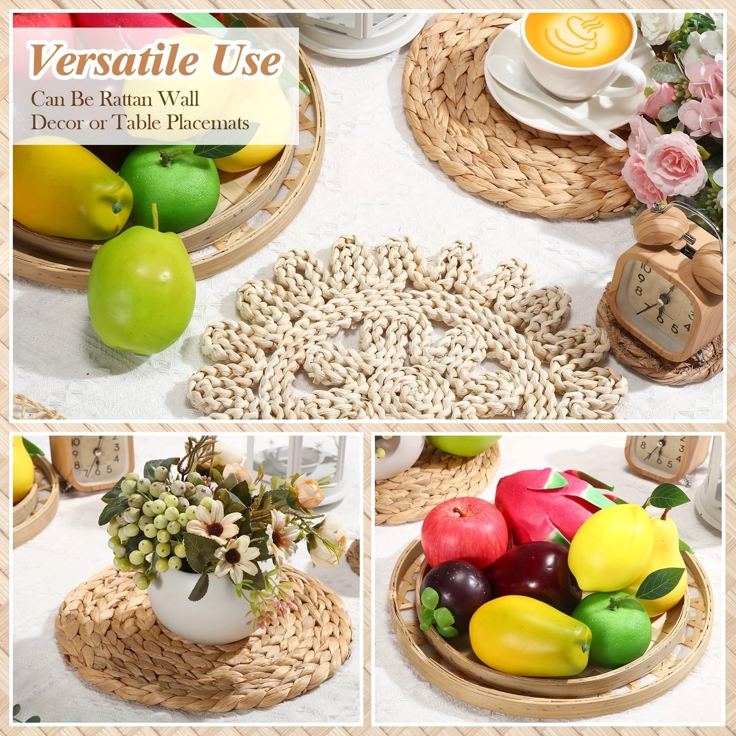 Boho Style 7-Piece Handmade Woven Seagrass Rattan Wall Decor - CDV0