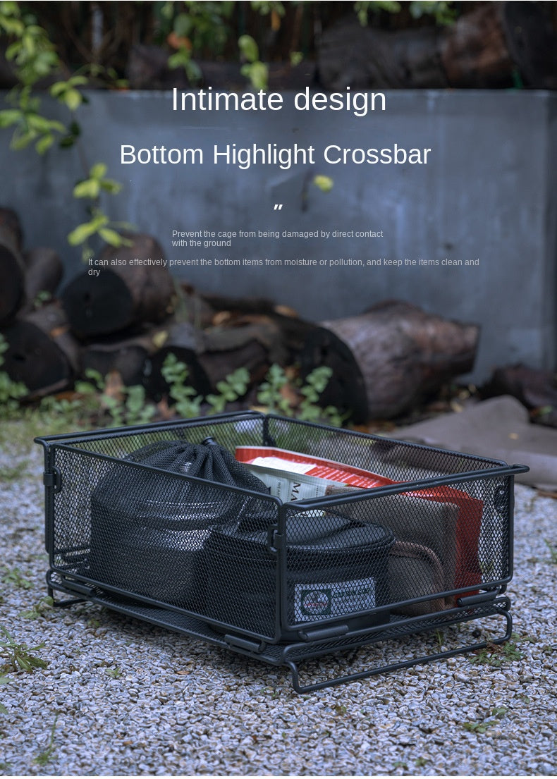 Campingmoon CK-24BK Folding Storage Basket IGT Compatible Tray Stackable Mesh Open Net Equipment 1-Unit IGT Table Accessories Add-on