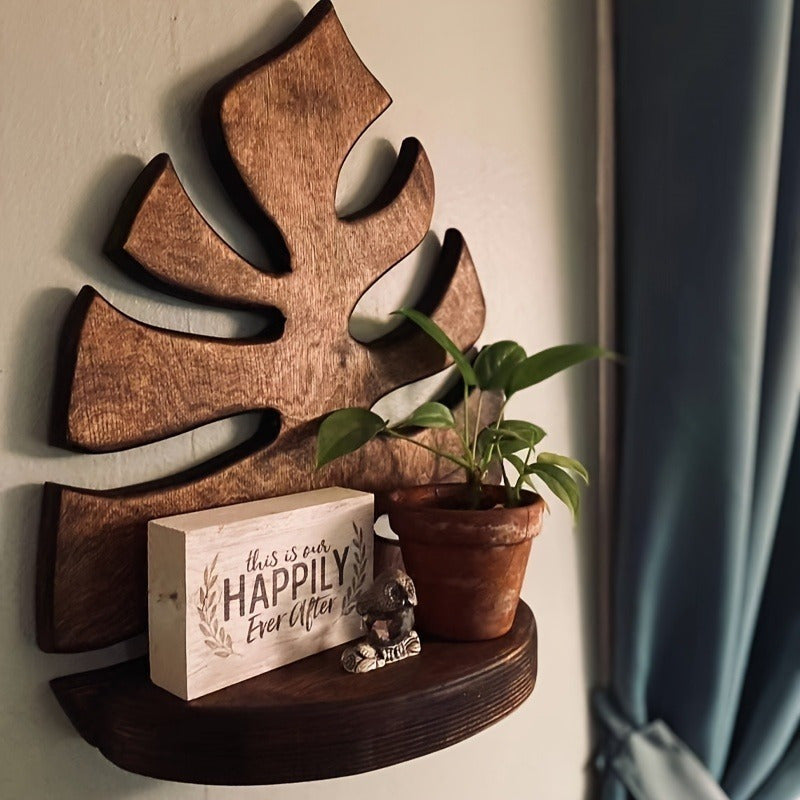 Rustic Wood Leaf Wall Shelf - NW2C