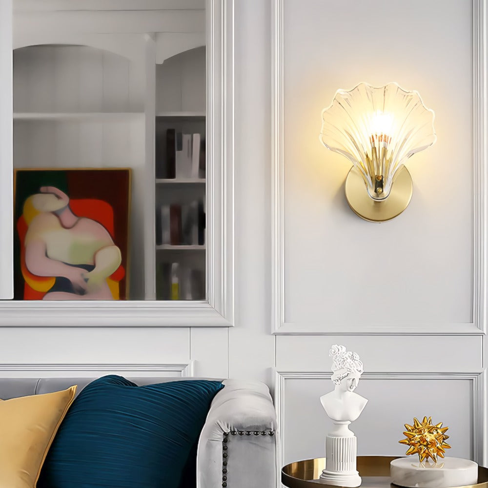 Brass And Glass Seashell Wall Light With E14 Bulb Base