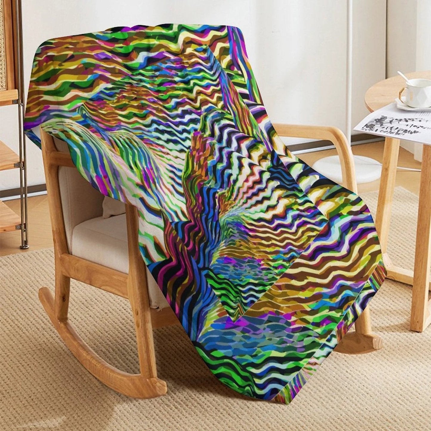 Lightning Complex AOP Vintage Flannel Blanket 50"×60" | Psychedelic Ribbon-Wave Maximalist Throw (250gsm)