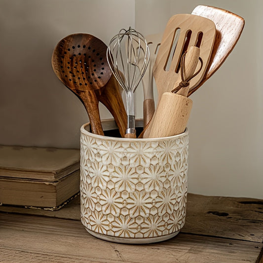 Rustic Ceramic Kitchen Utensil Holder - E7YG