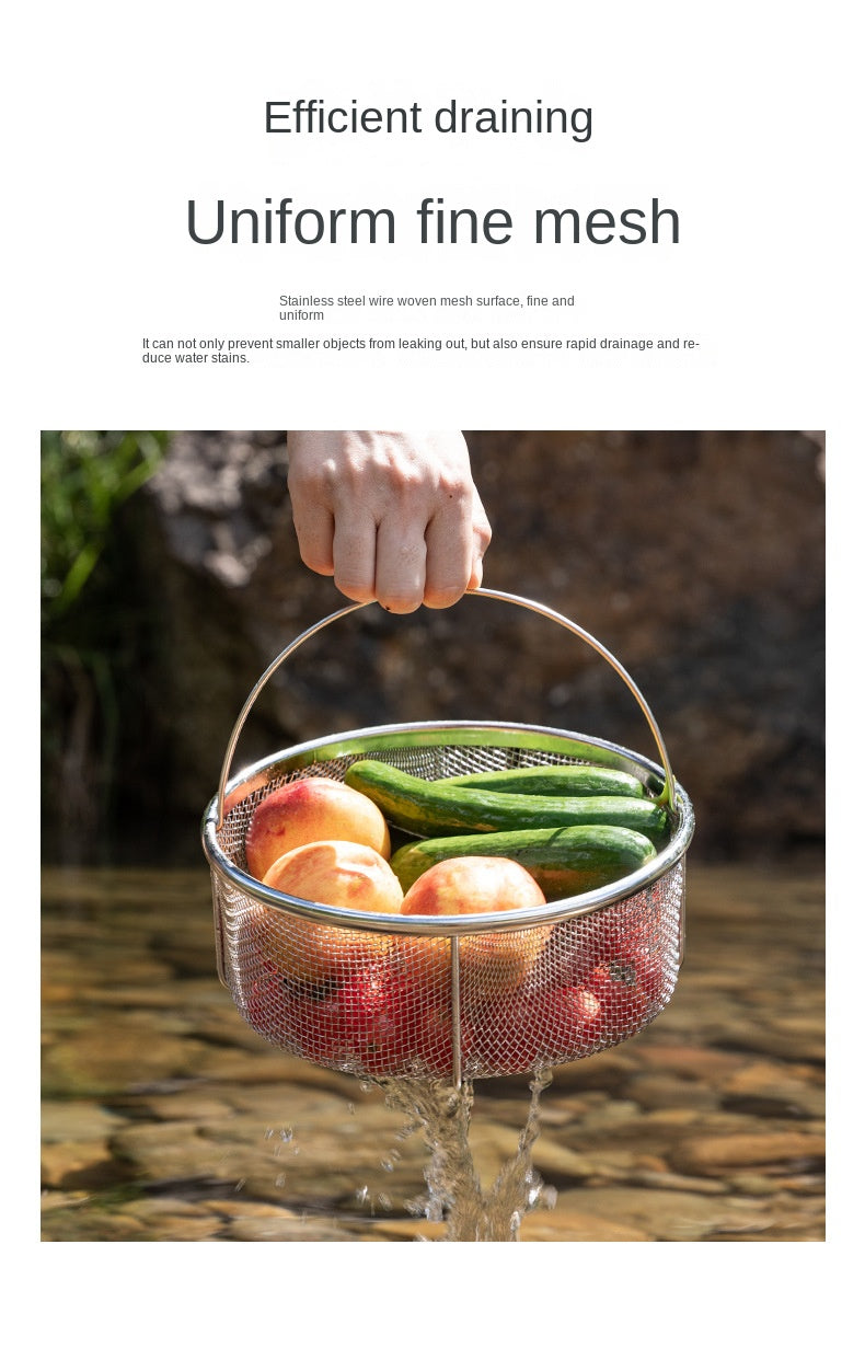 Campingmoon CC-22 Stainless Steel Drain Basket Portable Lightweight Round Mesh Net Strainer For Washing Draining Foods Folding Handle Filter Basket