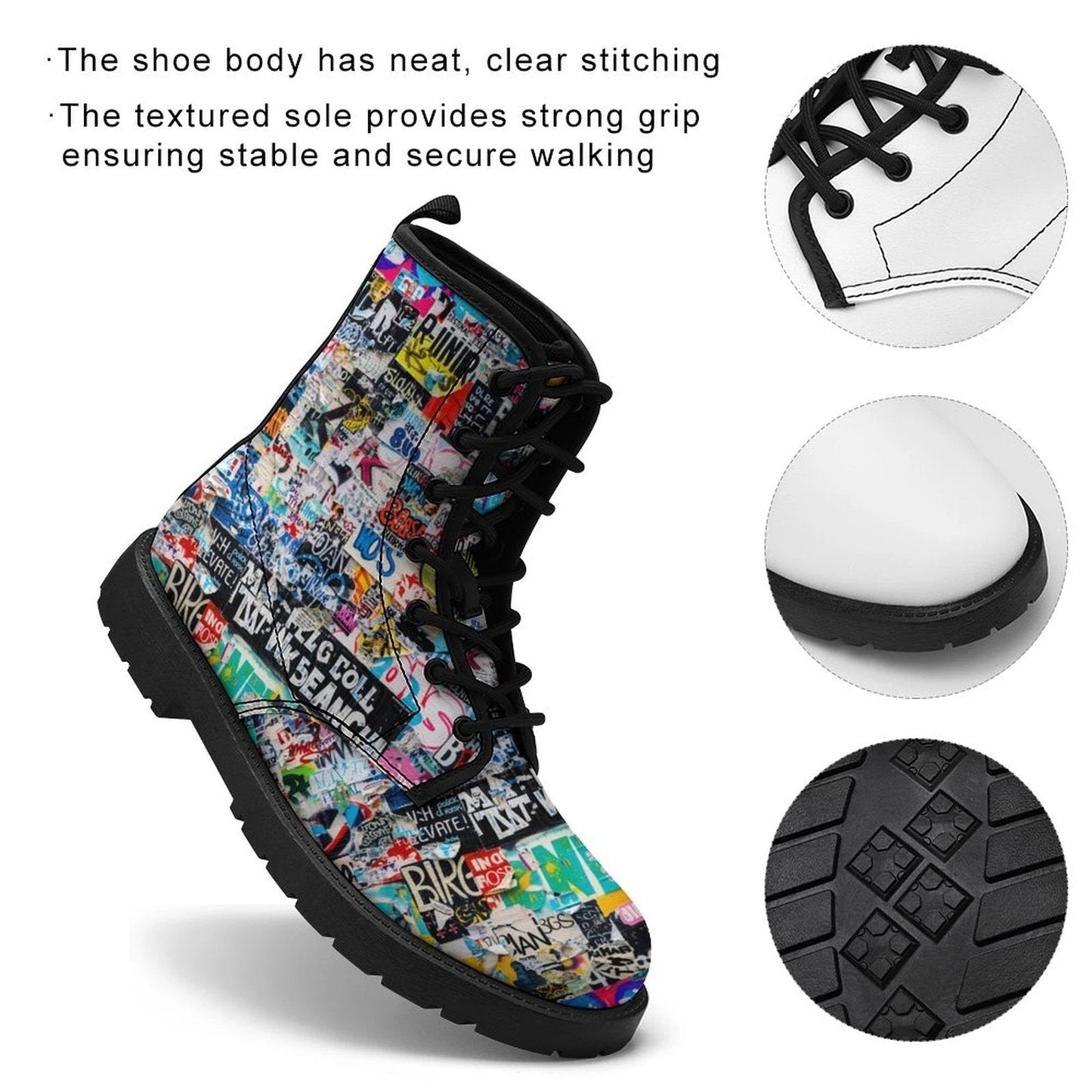 Urban Graffiti Combat Boots – All-Over Print Martin Boots – Maximalist Street Art Footwear