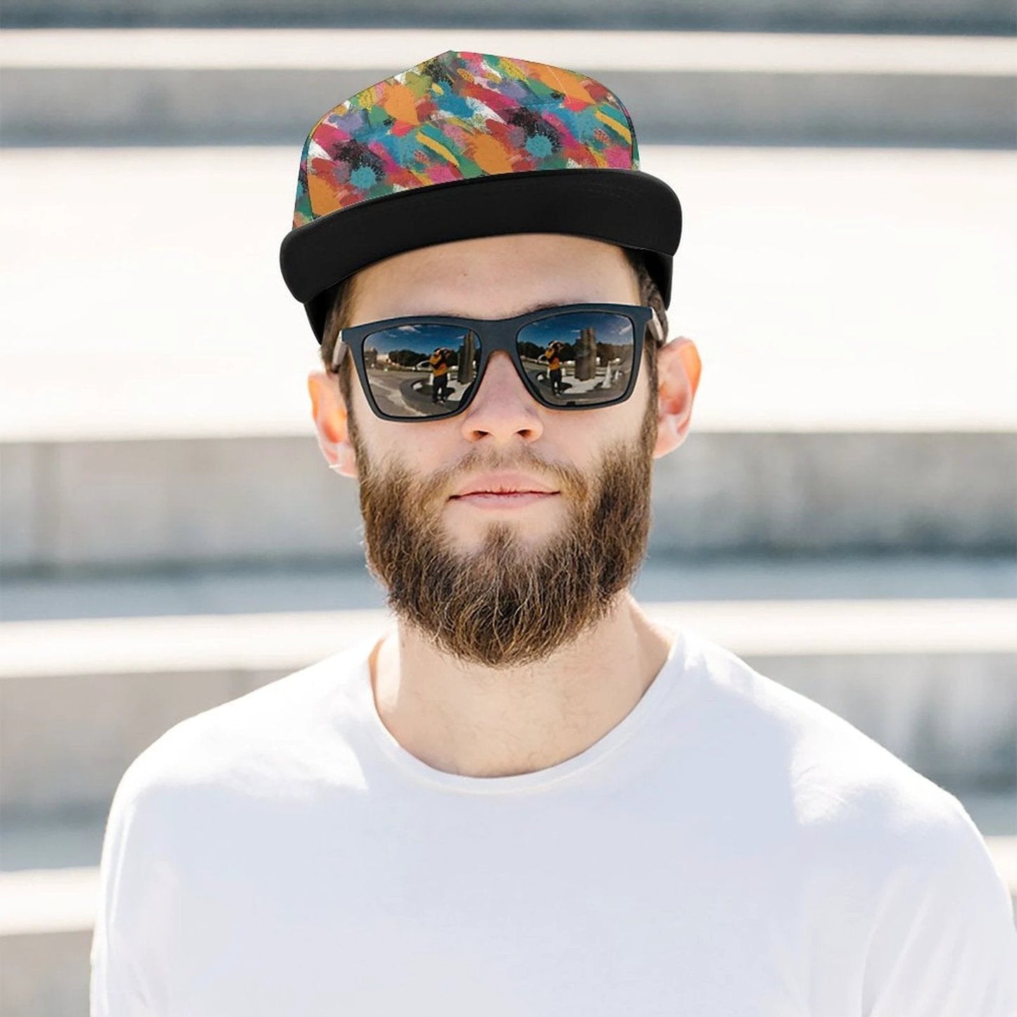 Painted Camo Snapback Cap — Multicolor Brush-Dab AOP Hat, Festival-Ready Headwear