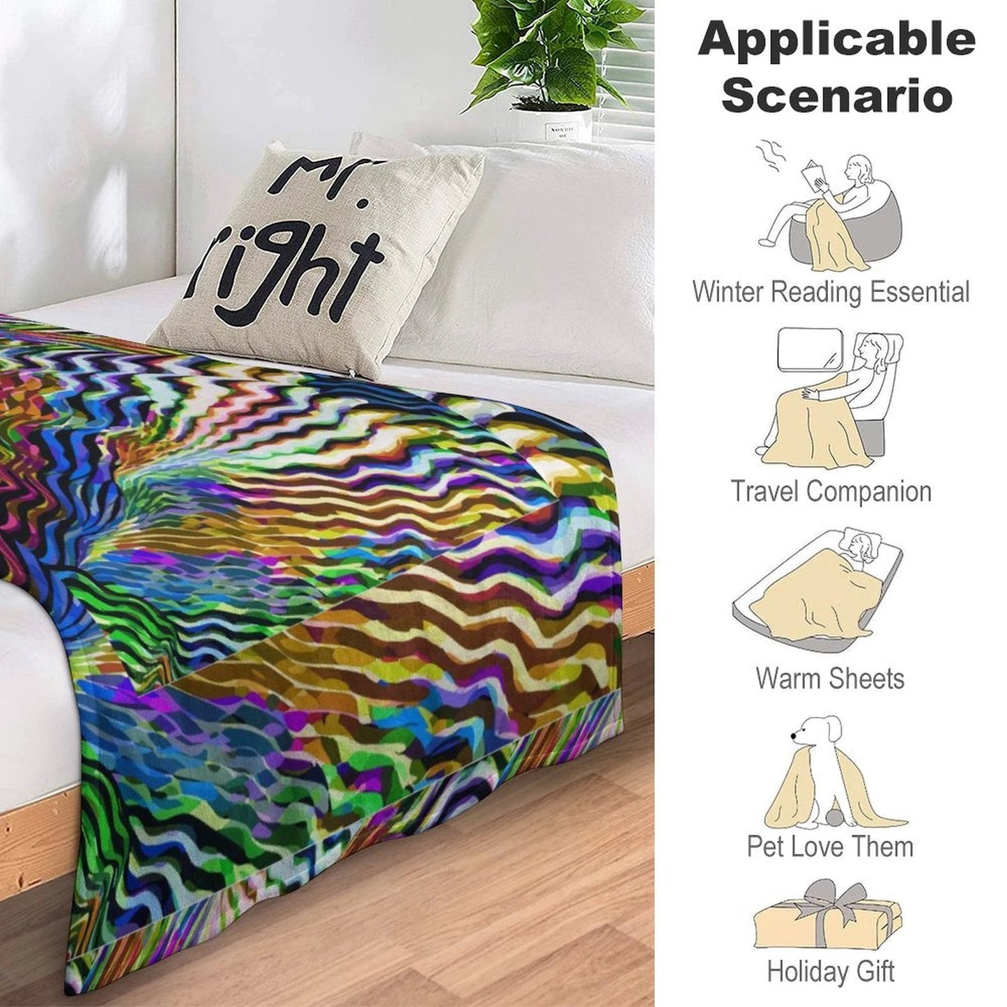 Lightning Complex AOP Flannel Fleece Blanket 40"×50" | Psychedelic Ribbon-Wave Maximalist Throw (250gsm)