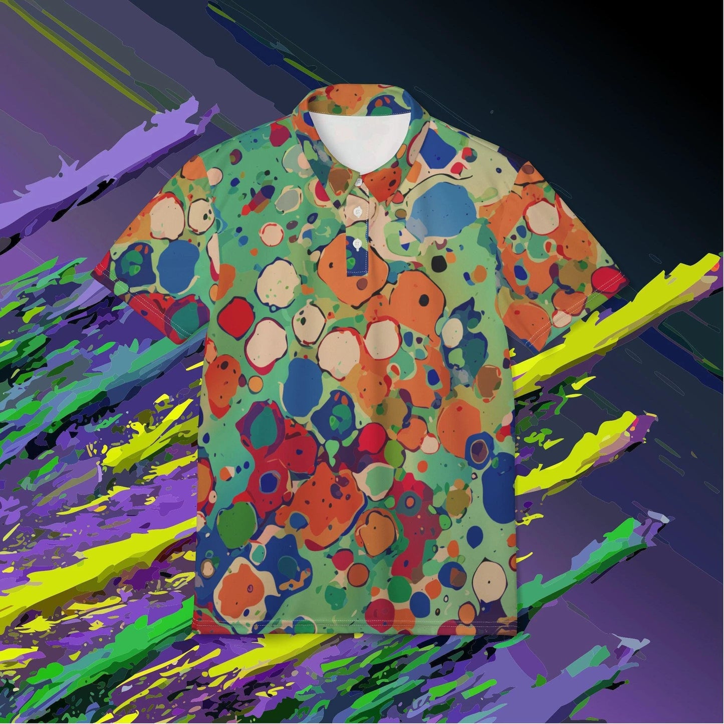 Psychedelic Paint Splatter Polo | Abstract Art Golf Shirt